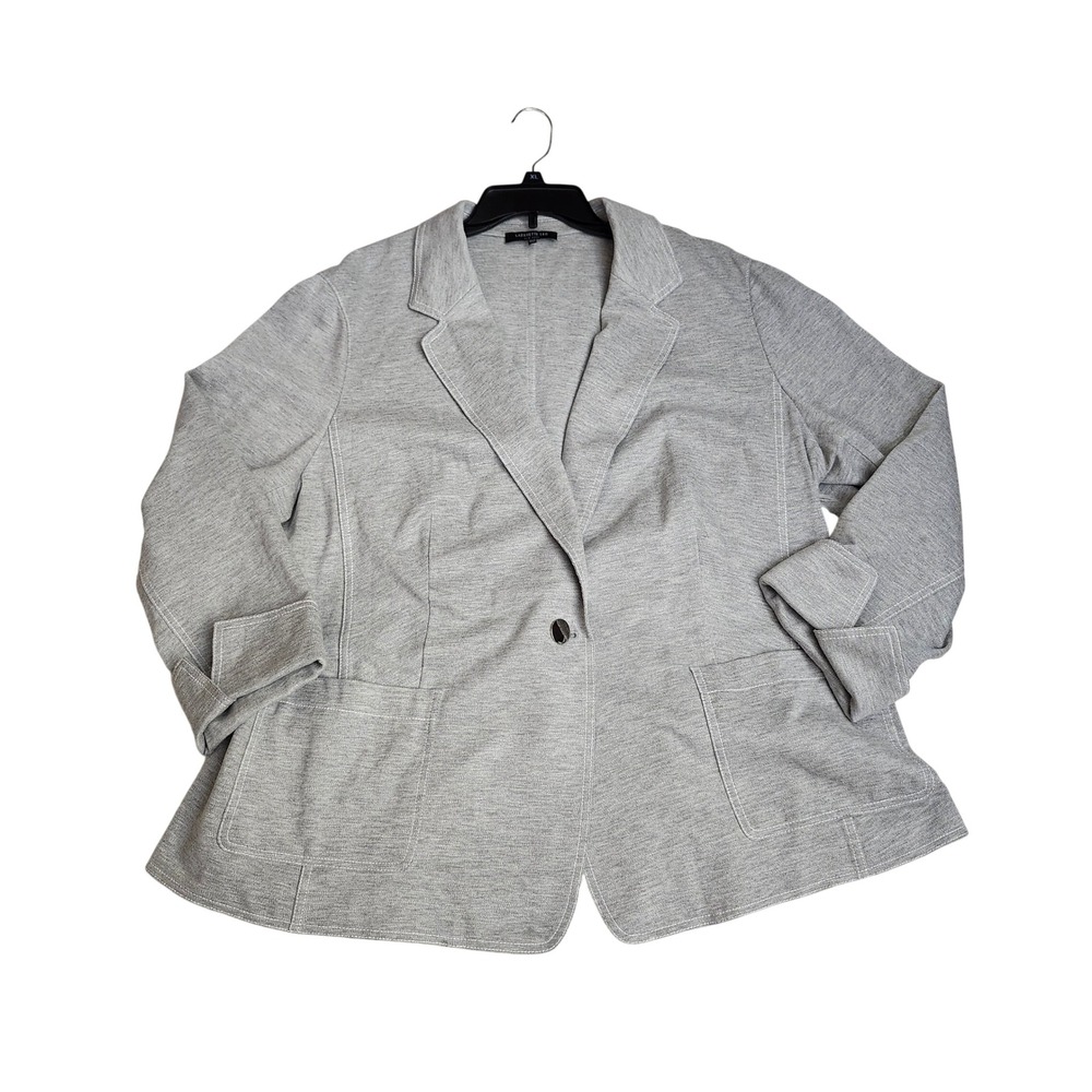 Lafayette 148 New York Womens 22W Heather Grey Knit Single Button Blazer Jacket - Picture 8 of 10